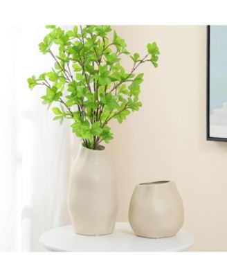 Ivory White Ceramic Modern Tall Vase