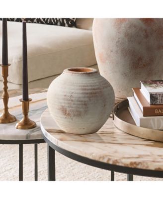 Marble Brown and White 7.5-Inch Tall Terracotta Vase