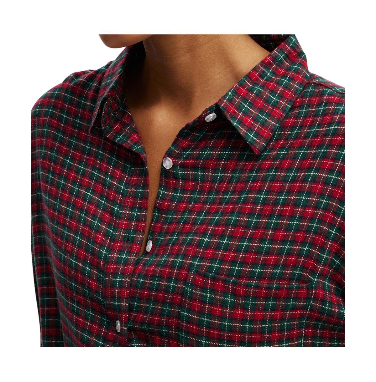 Cotton On Women's Flannel Boyfriend Long Sleeve Shirt -red