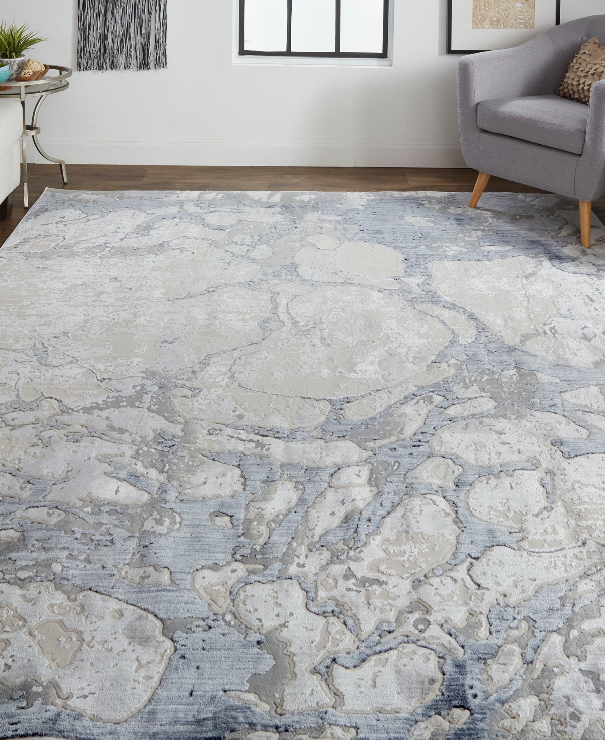Feizy Laina 39g8f 3'x10' Runner Area Rug In Ivory,blue