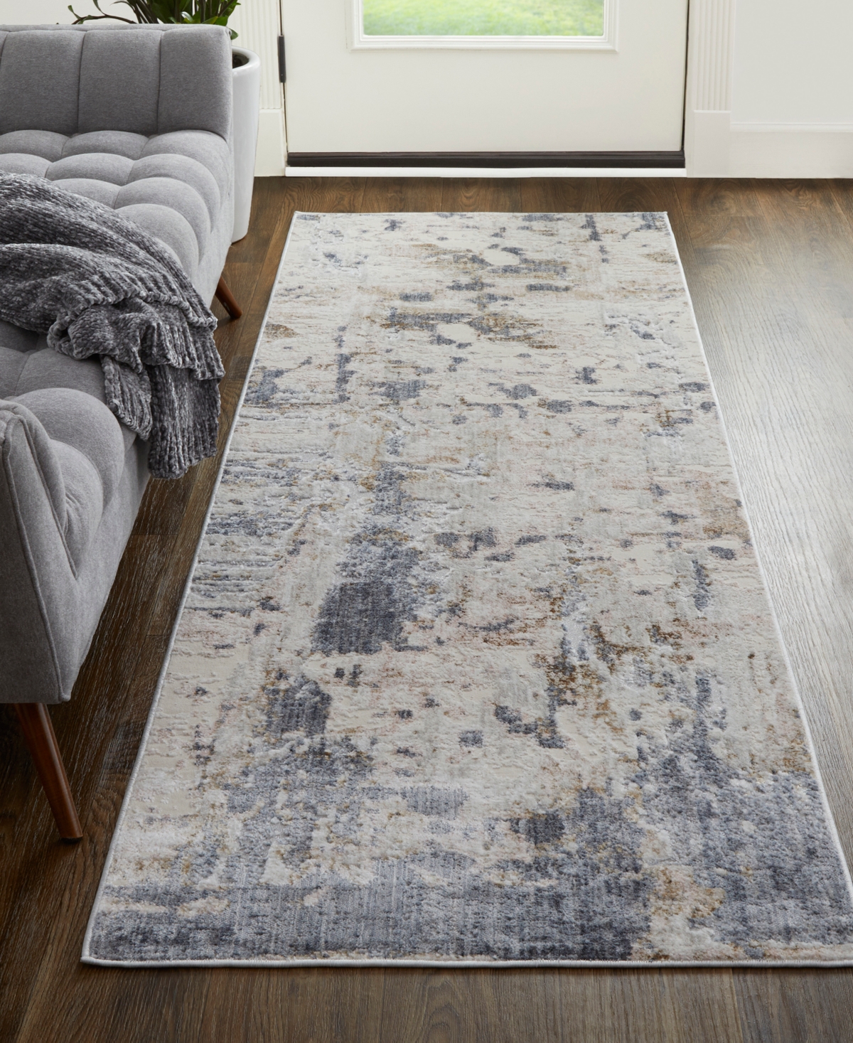 Feizy Laina 39ghf 3'x10' Runner Area Rug In Ivory,gray