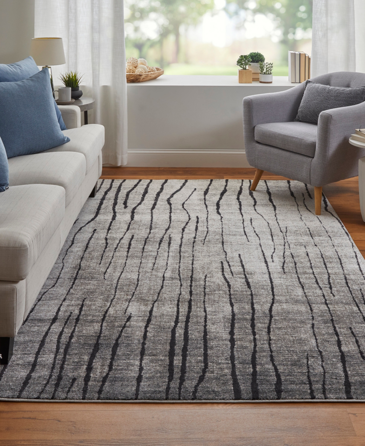 Feizy Kano 39lif 6'7"x9'6" Area Rug In Gray,black