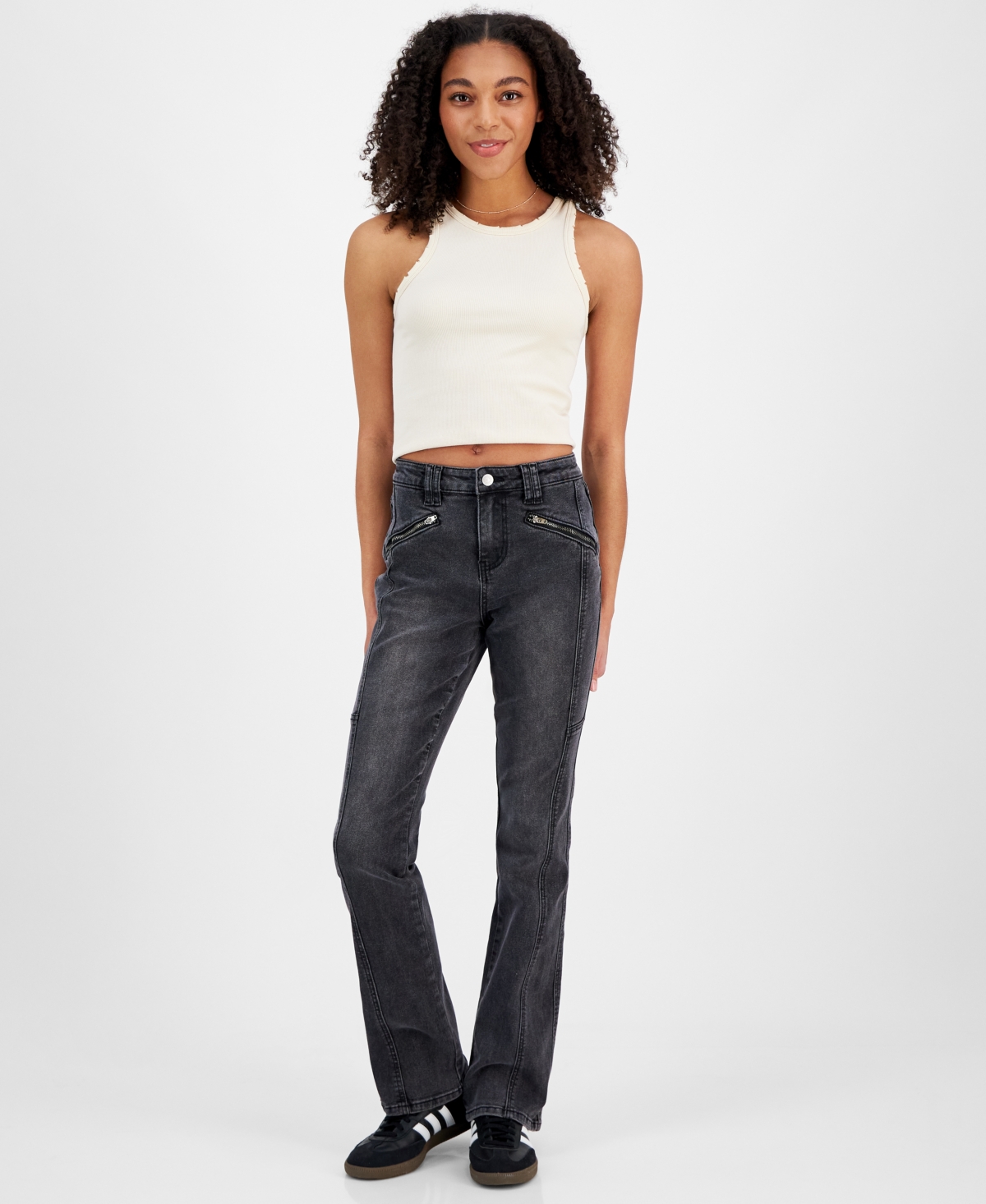 Madden Girl Juniors' High-rise Zip-pocket Bootcut Jeans In Faded Black