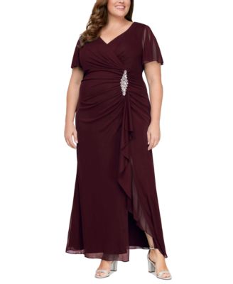 Alex Evenings Plus Size Flutter Sleeve Embellished Trim Gown Macy s