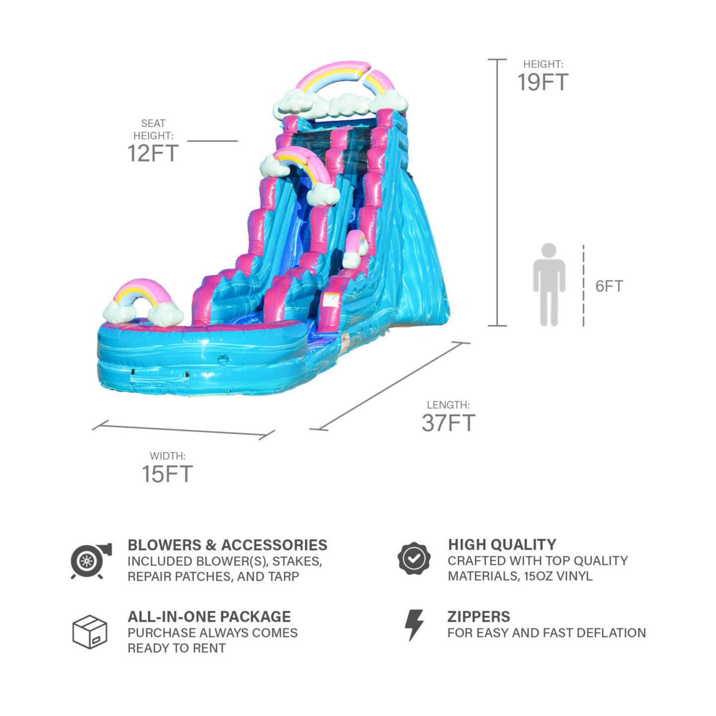 Детская игрушка Jumporange 19 I'Mperfectly Detachable Deep Pool Water Slide with Blower, 19'H x 36'L, For up to 2 People, Ages 3+, цвет: Open Miscellaneous — фото 2