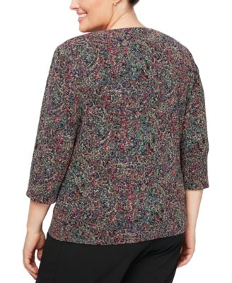 Alex Evenings Plus Size 3/4-Sleeve Jacquard Jacket & Tank Top Set