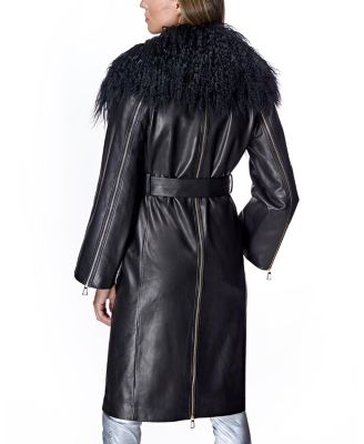 Women's Leather Coat with Shearling Trim