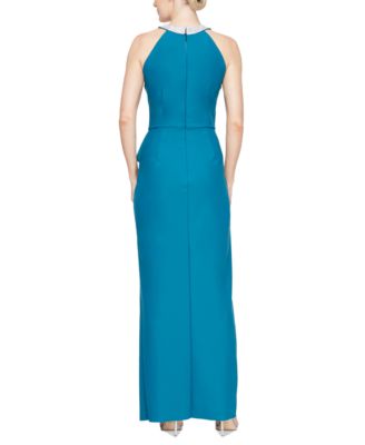 Alex Evenings Petite Halter-Neck Ruffle Long Dress