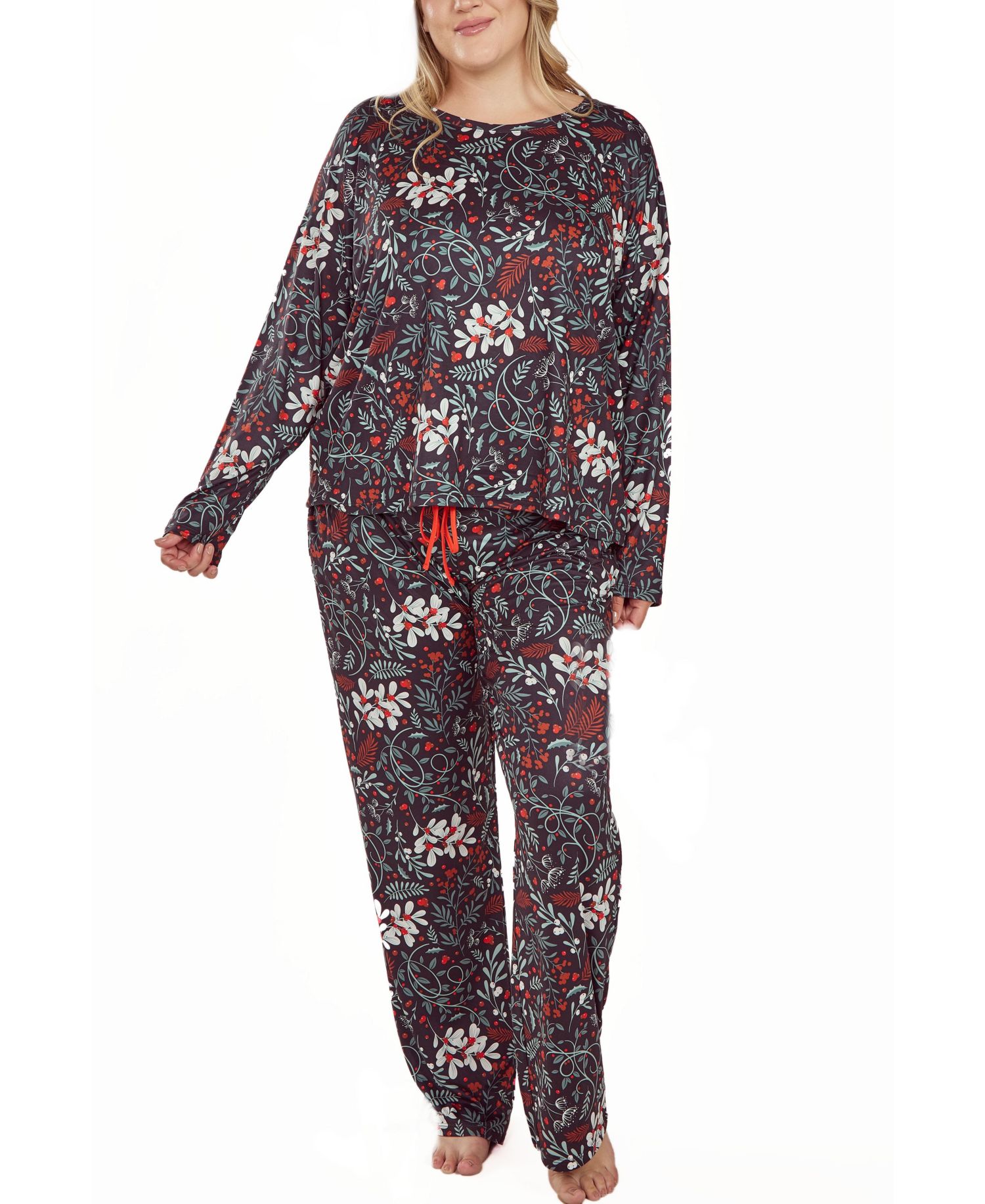 Plus Size Ultra Soft Floral Print Top and Pant Pajama Set