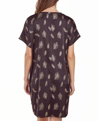 Women's Silky Pocket Shift Sleepshirt Nightgown in Feather Print