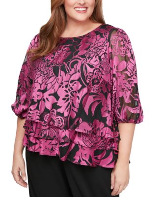 Alex Evenings - Petite Floral-Print 3/4-Sleeve Blouse