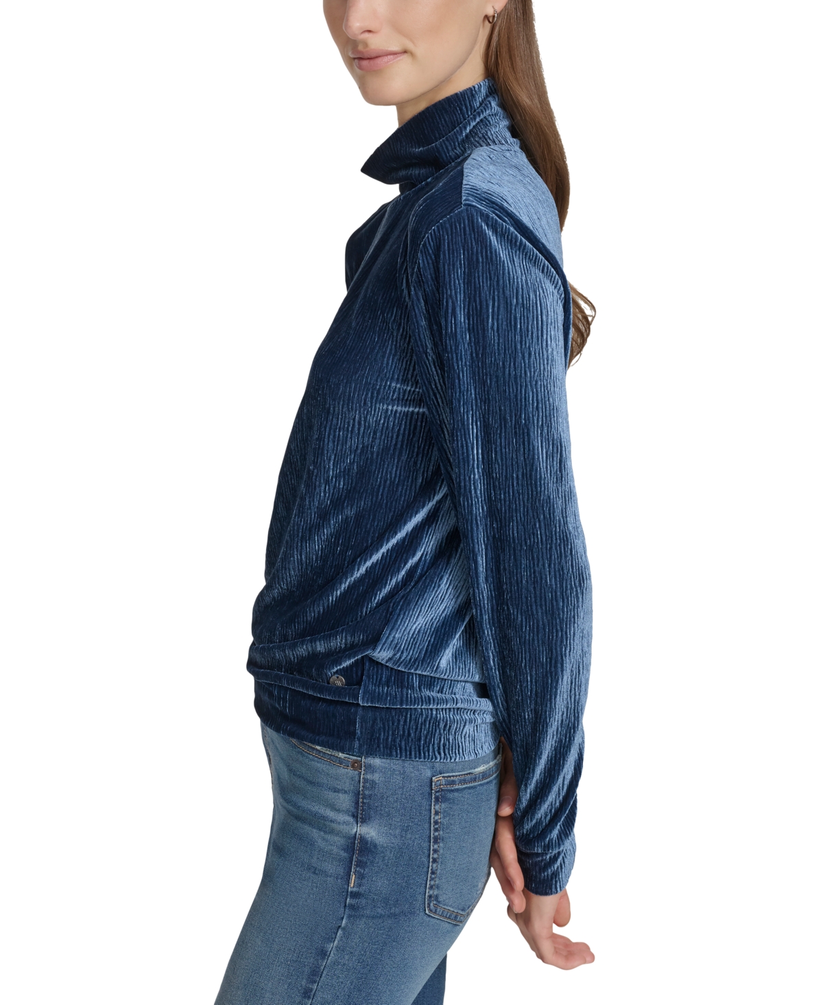 MARC NEW YORK ANDREW MARC SPORT WOMEN'S WAVY VELVET TURTLENECK TOP 