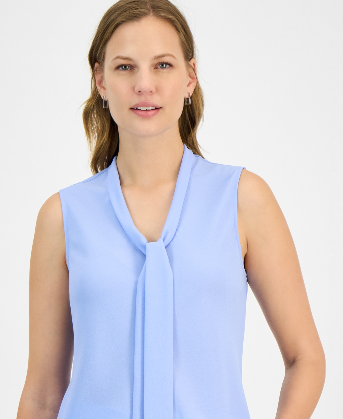 Kasper Women's Satin Sleeveless Scarf-Neck Top, Regular & Petite