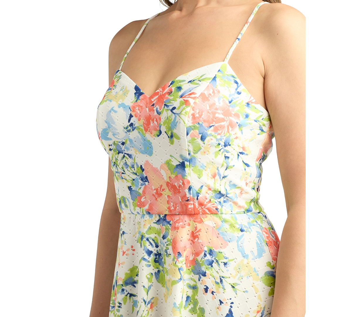 Bcx Juniors' Floral-Print Pointelle-Knit Fit & Flare Dress