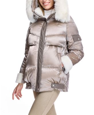 Women's Puffer Jacket with Shearling Trim