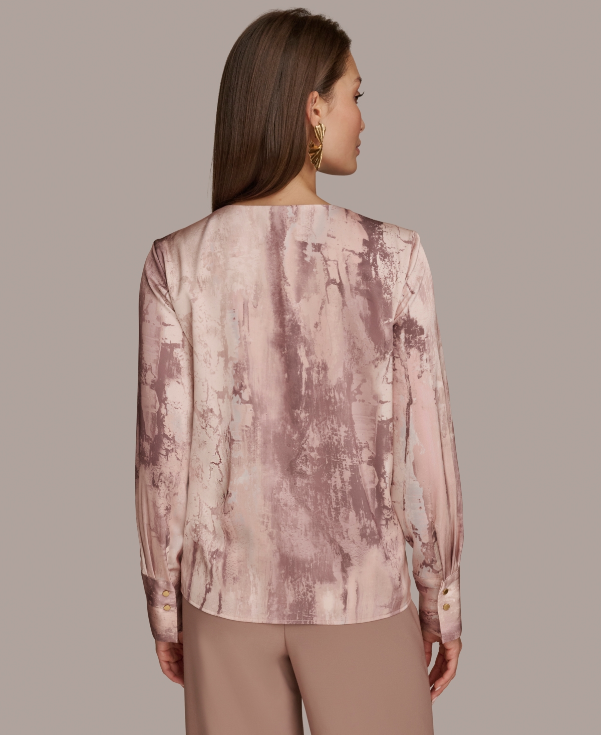 Donna Karan New York Women's Printed Twist Front V-Neck Top