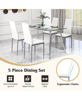 5 PCS 51'' Rectangle Dining Set 0.3'' Thick Glass Table with 4 Padded Dining Chairs