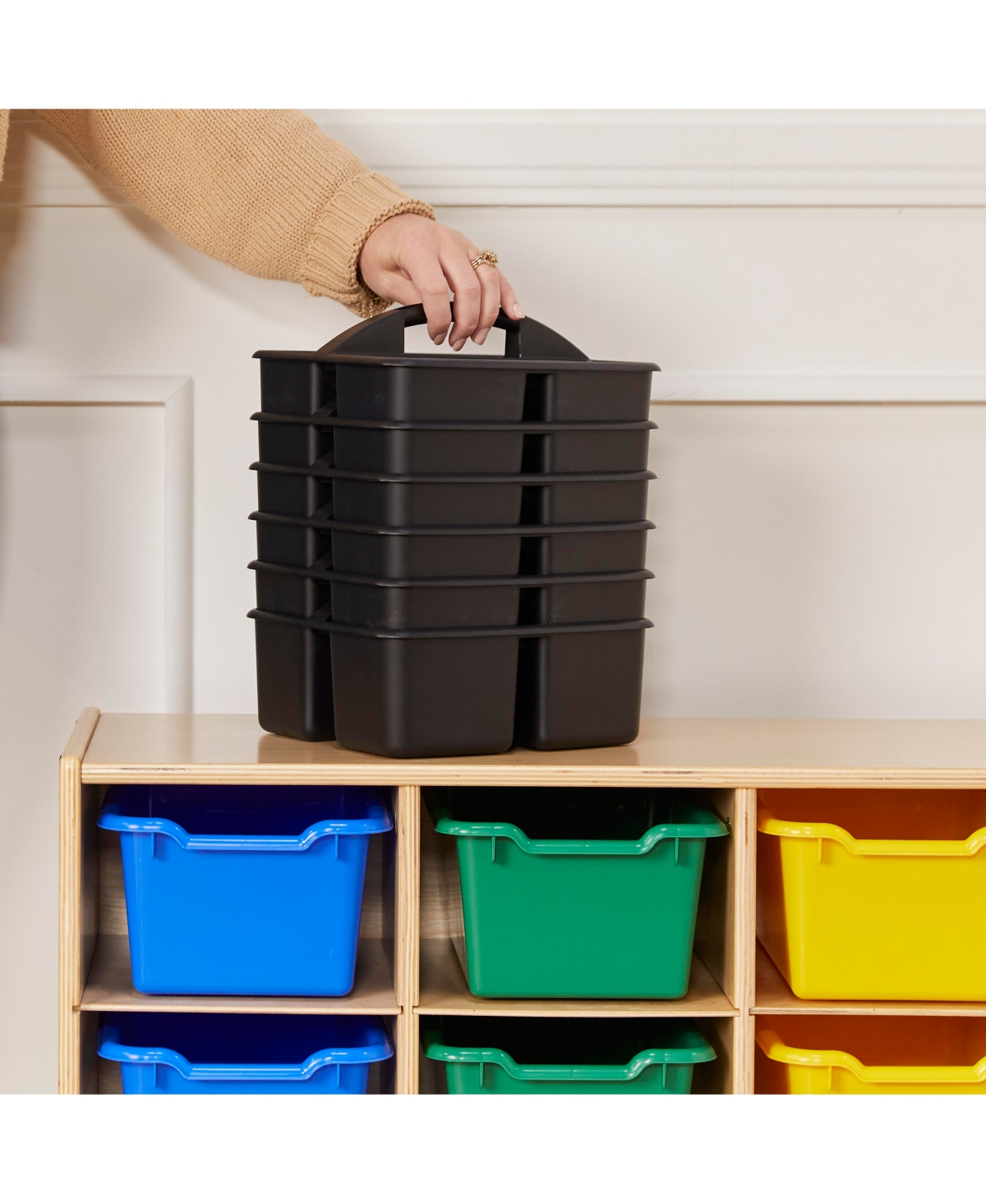 ECR4Kids 3-Compartment Storage Caddy, Grey, 6-Pack