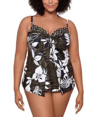 Plus Size Knot Front Tankini Top Bottoms