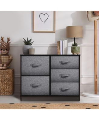 Dresser with 5 Drawers - Storage Chest Organizer with Steel Frame, Wood Top, Handles, Fabric Bins