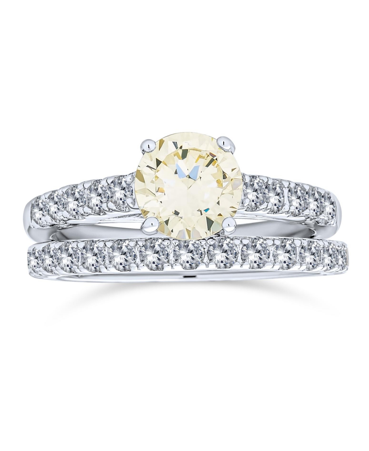 1CT Canary Yellow Cz Solitaire Cocktail Statement Ring with Eternity Pave Band - Yellow