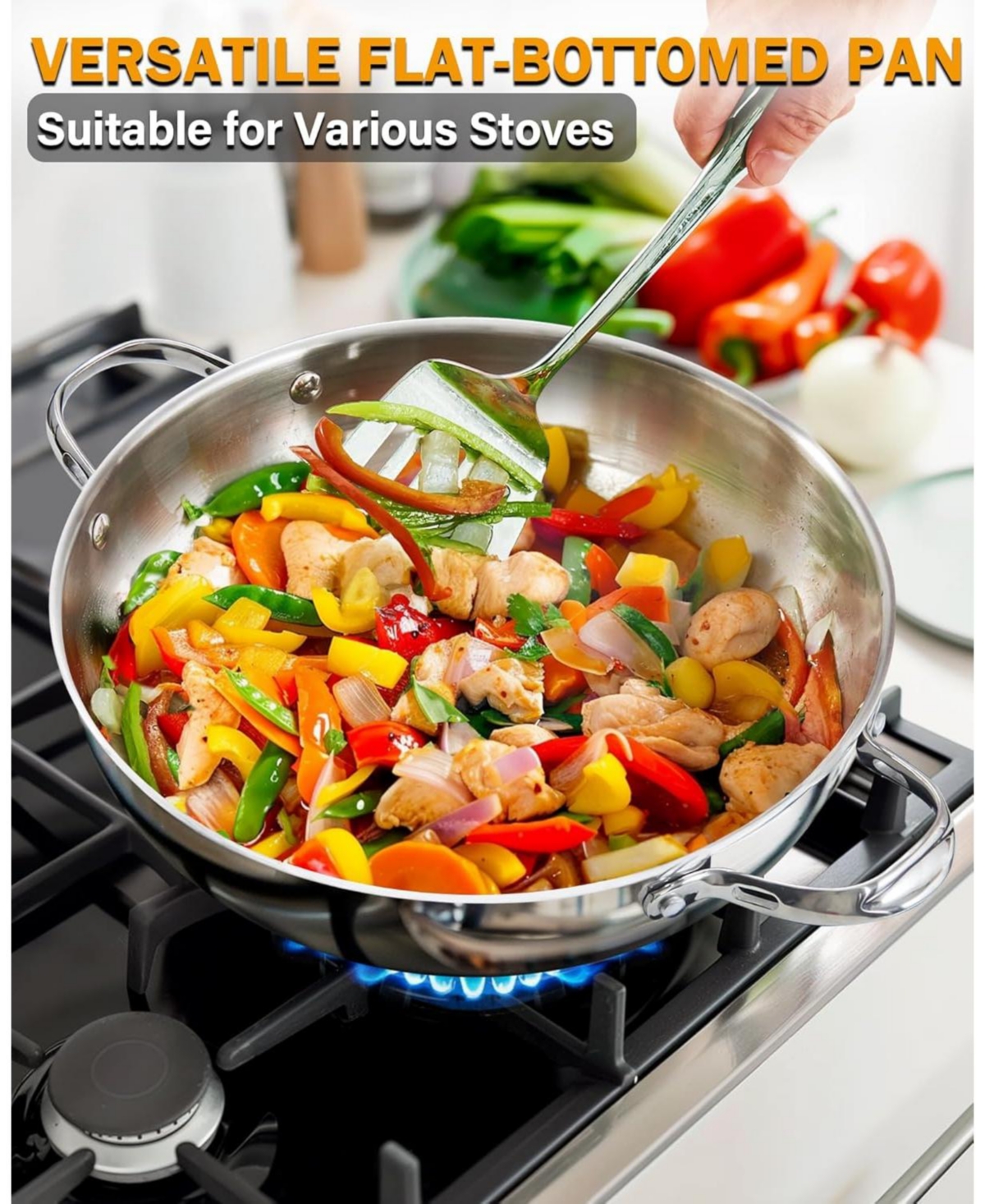 Cooks Standard large Tri-Ply Clad Stainless Steel Deep Frying Pan, Everyday Chef's Pan