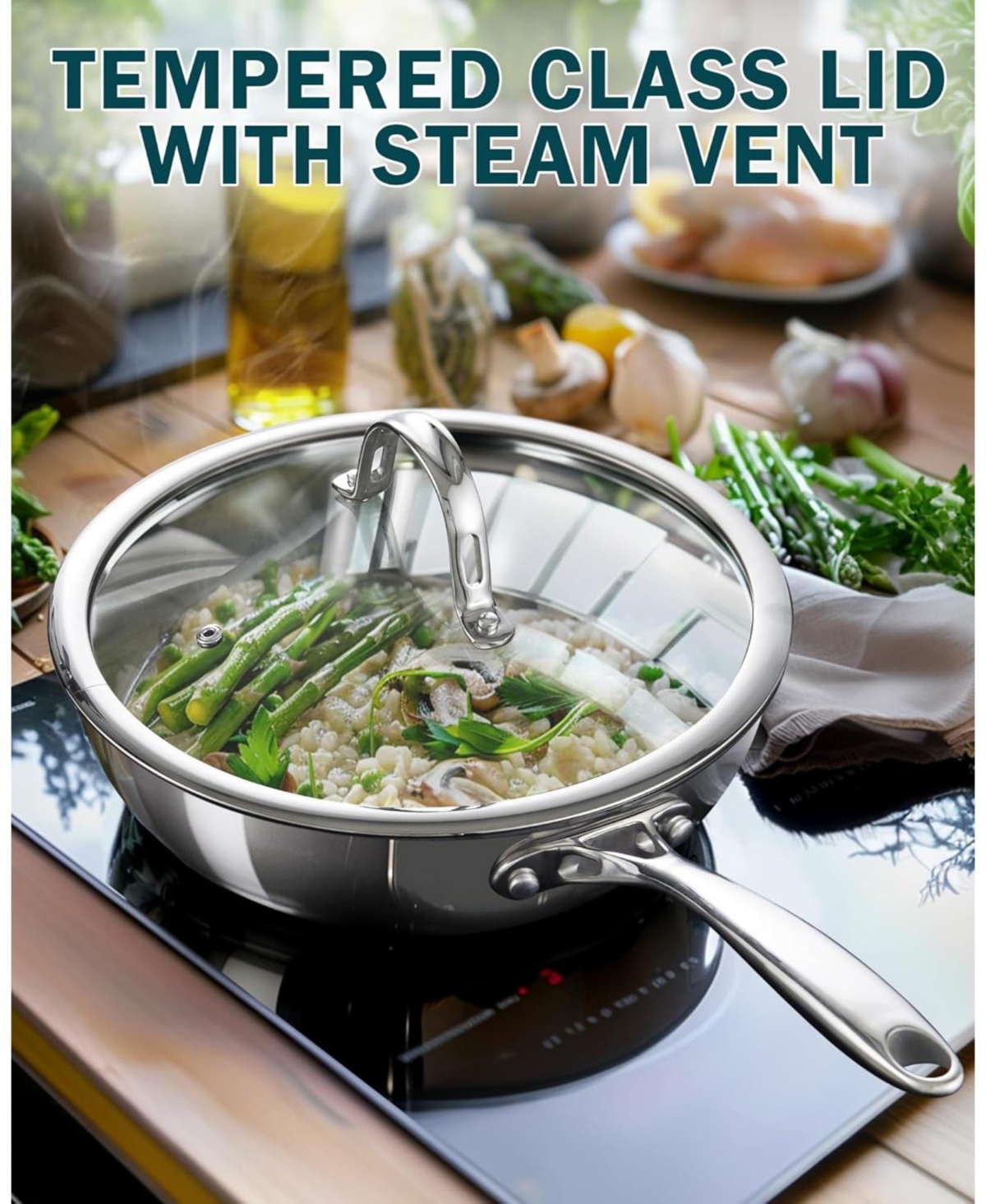 Cooks Standard Multi-Ply Clad Stainless Steel Wok Stir Fry Pan with Glass Lid