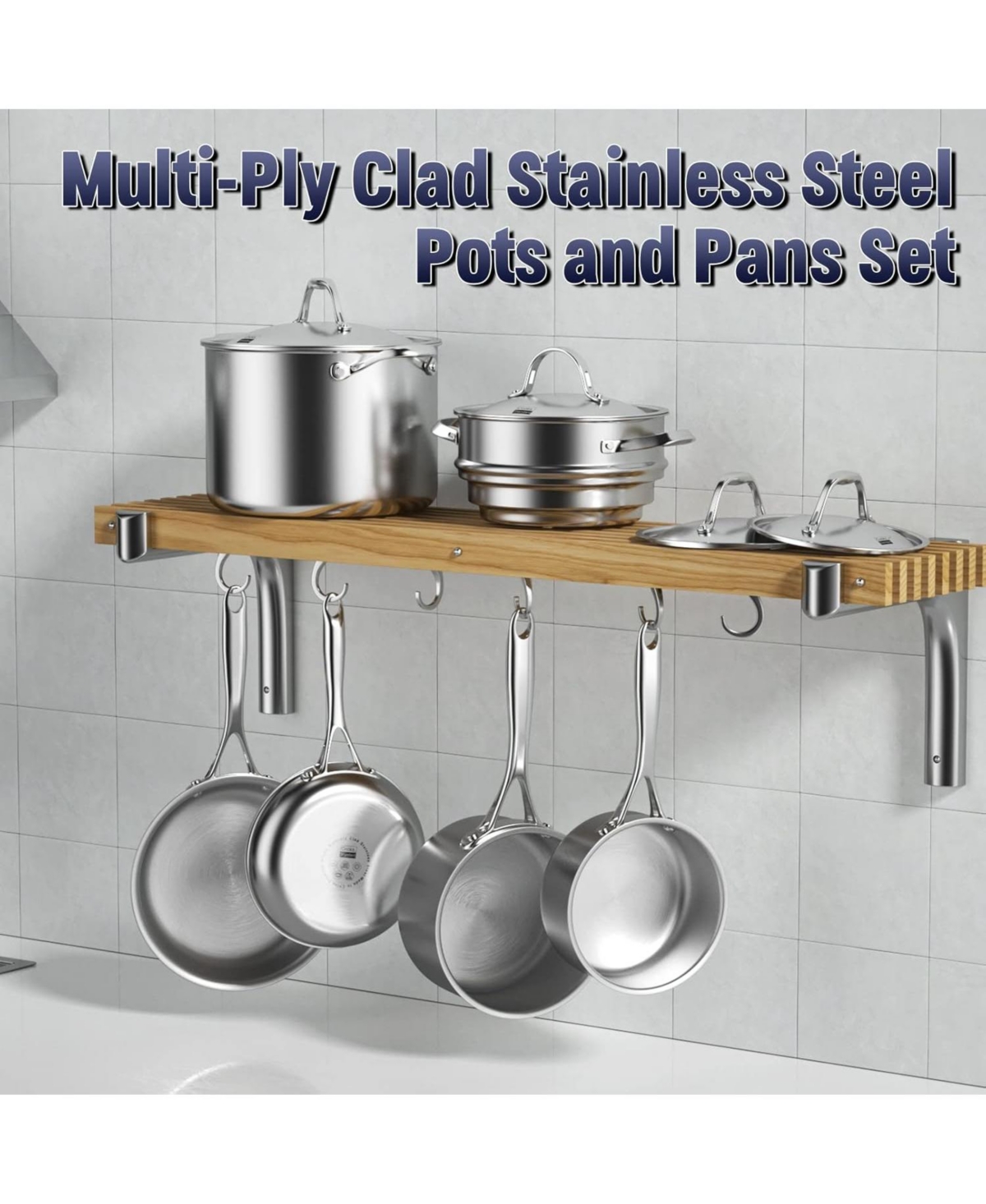 Cooks Standard 8-Inch Multi-Ply Clad Stainless Steel Wok Stir Fry Pan with Lid