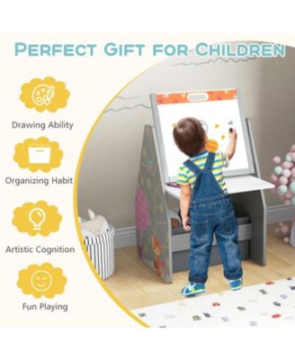 3 in 1 Kids Easel and Play Station Convertible with Chair and Storage Bins