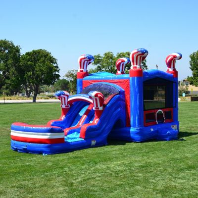 American Boxing Commercial Grade Bounce House Water Slide with Pool for Kids and Adults (with Blower), Basketball Hoop, Wet Dry Combo, Outdoor, Big Inflatable, Birthday Party Rental