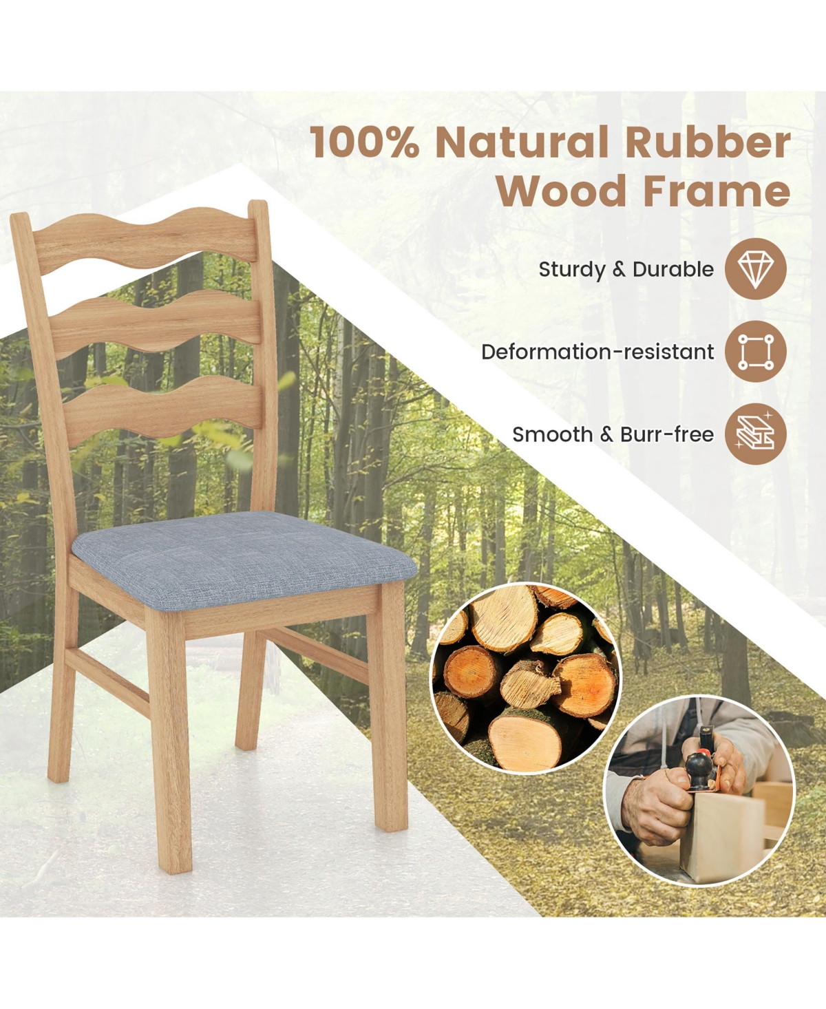 Gymax Dining Chair Set of 4 w/ Padded Seat Hollowed Wave Backrest Rubber Wood Frame