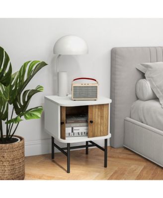 Set of 2 Nightstand Compact Modern End Side Table w/ Sliding Doors