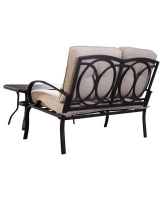 2 Pieces Patio Outdoor Cushioned Coffee Table Seat