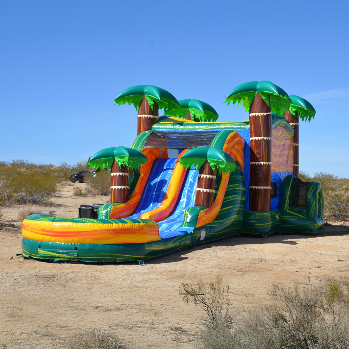 JumpOrange Cali Palms Commercial Grade Bounce House Water Slide with Dual Lane and Detachable Pool for Kids and Adults (with Blower), Tunnel Entrance
