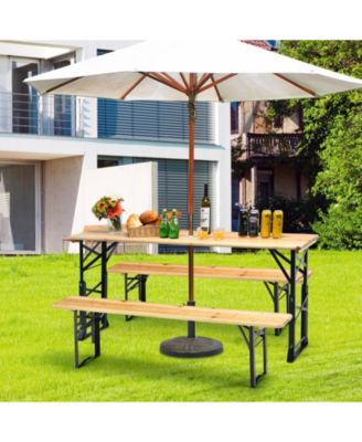 66.5 Inch Outdoor Wood Folding Picnic Table with Adjustable Heights