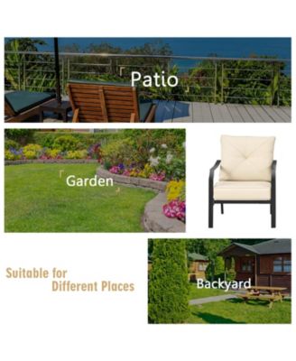 2 Pieces Patio Dining Set with Padded Cushions Armrest Steel Frame