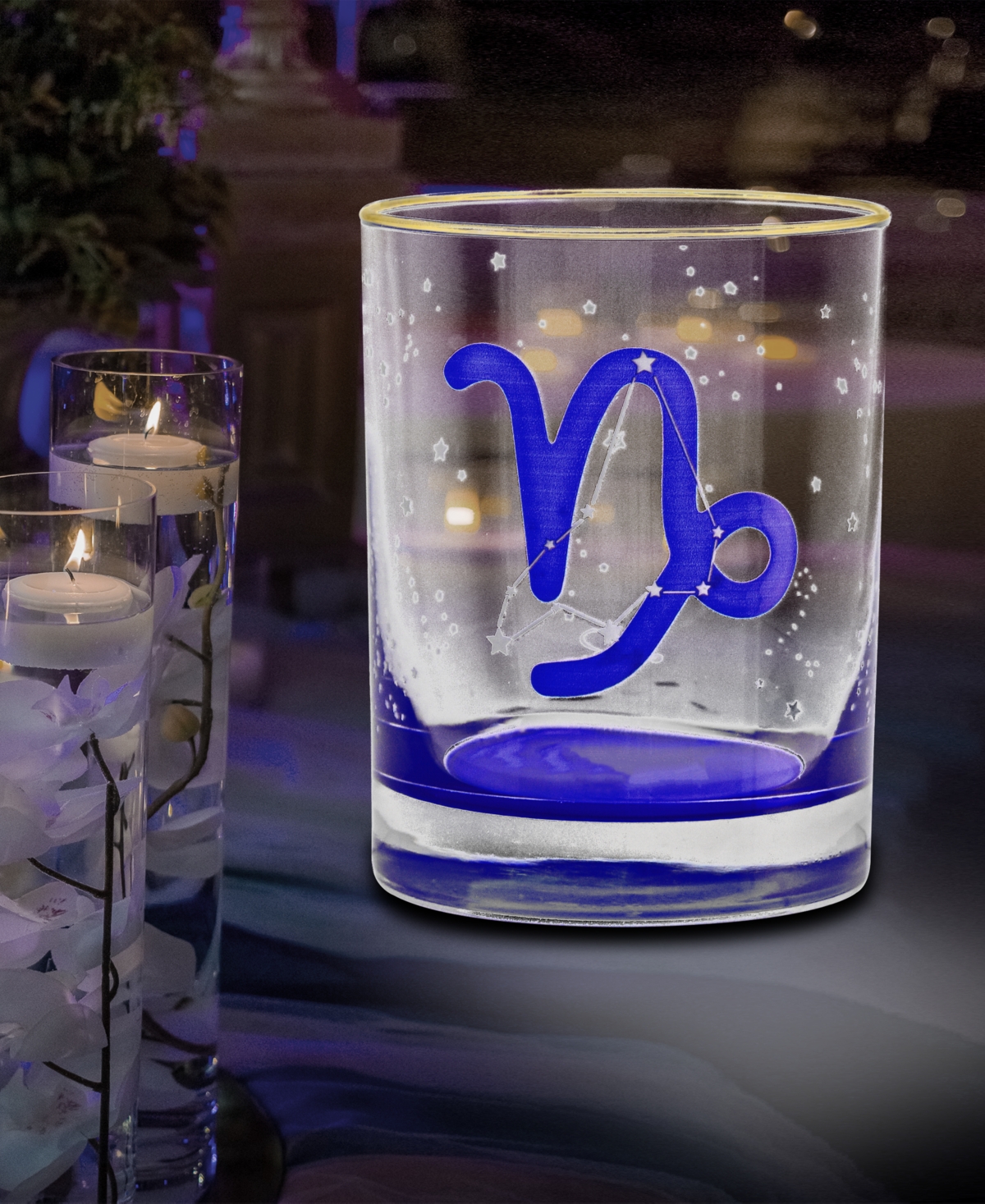 Culver Capricorn Zodiac Double Old-fashioned Glass, Set Of 2 In Blue