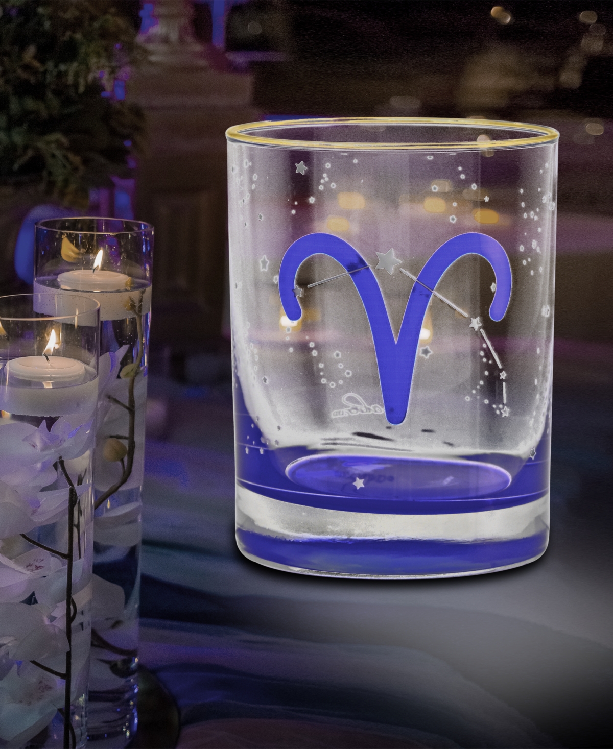 Culver Aries Zodiac Double Old-fashioned Glass, Set Of 2 In Blue