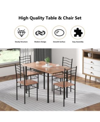 5 Pieces Wood Metal Dining Table Set with 4 Chairs