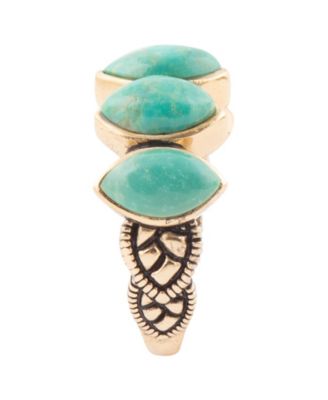 Multi Oval Genuine Green Turquoise Bronze Band Ring