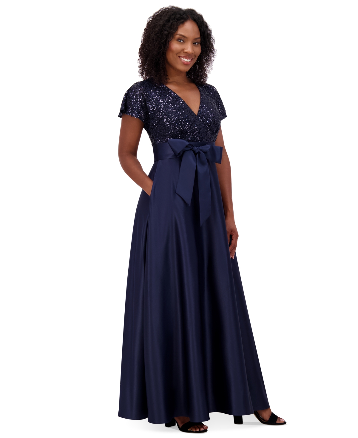 Jessica Howard Petite Sequin-Bodice Cap-Sleeve Ballgown
