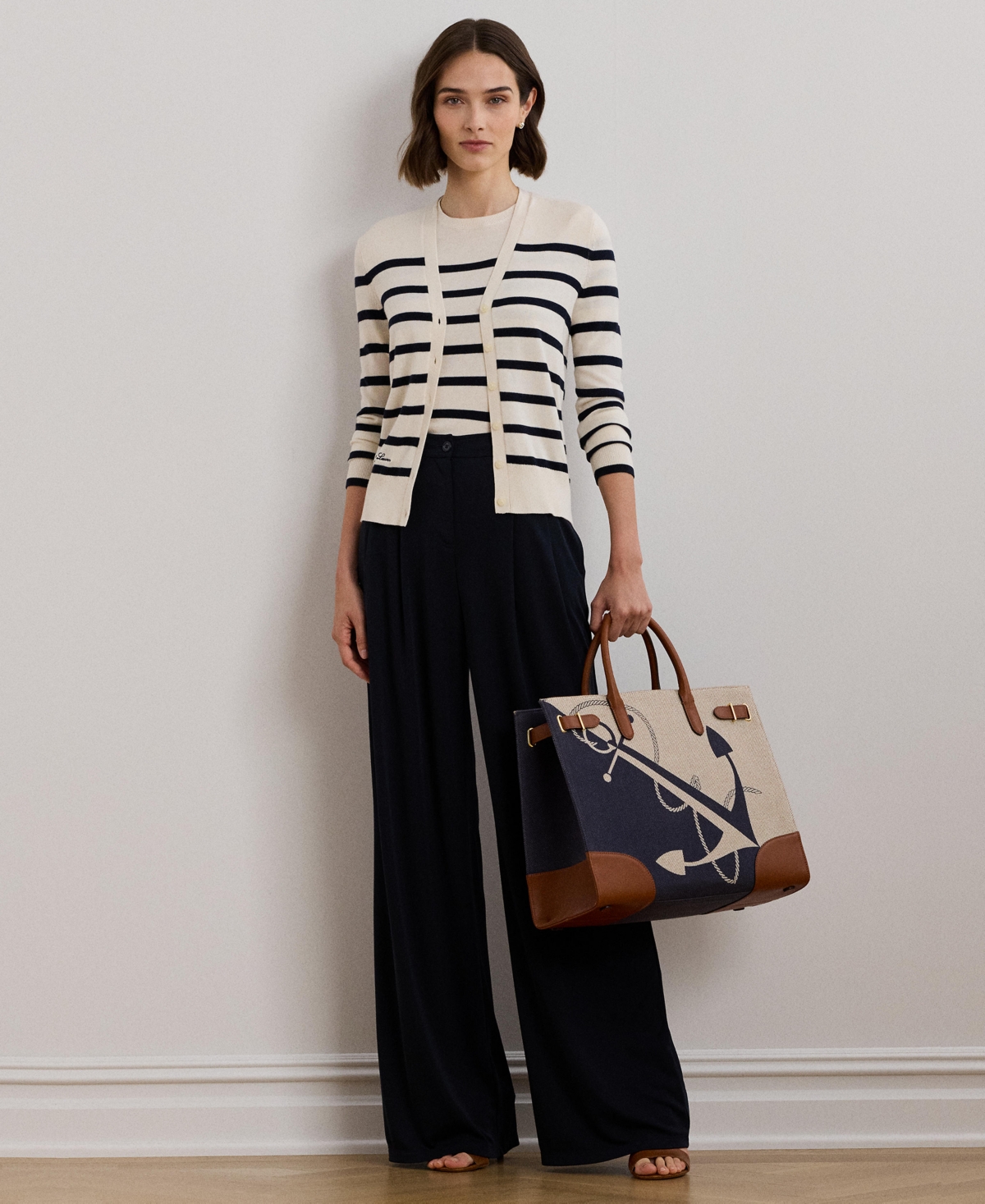 Women's Pleated Stretch Jersey Wide-Leg Pants, Regular & Petite - Lauren Navy