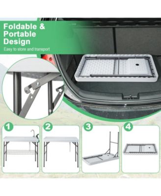 Portable Camping Fish Cleaning Table with Grid Rack and Faucet