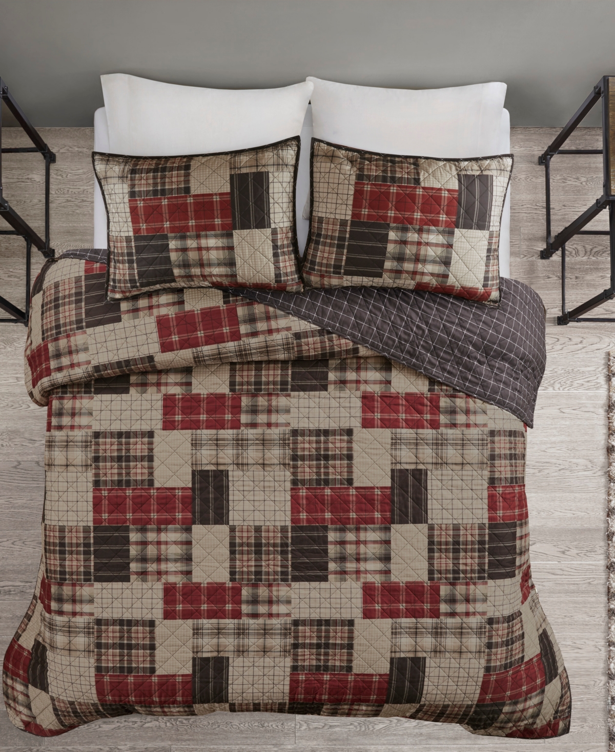 Madison Park Timber Reversible 3-pc. Quilt Set, Full/queen In Red,black