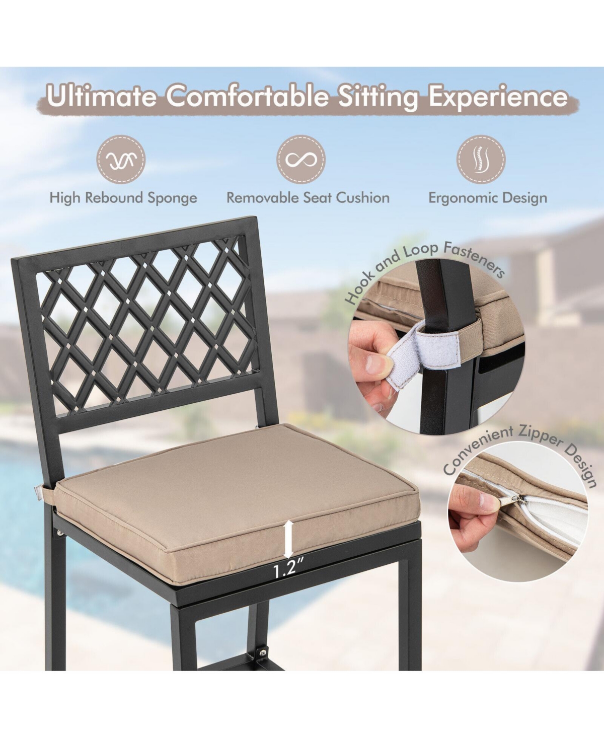 Sugift Set of 2 Patio Bar Chairs with Detachable Cushion and Footrest