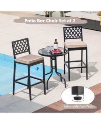 Set of 2 Patio Bar Chairs with Detachable Cushion and Footrest