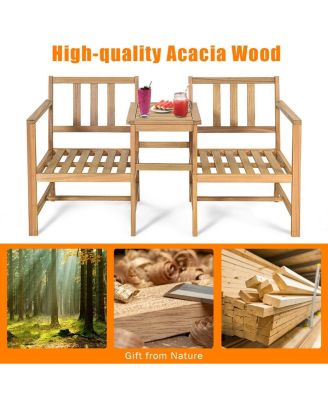 3-in-1 Acacia Wood Loveseat with Separable Coffee Table