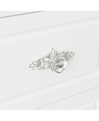 White Makeup Vanity Table Dressing Desk W/3-Mirrors,Lighted Mirror, Drawers, Hidden Storage Shelves Carved Metal Handles