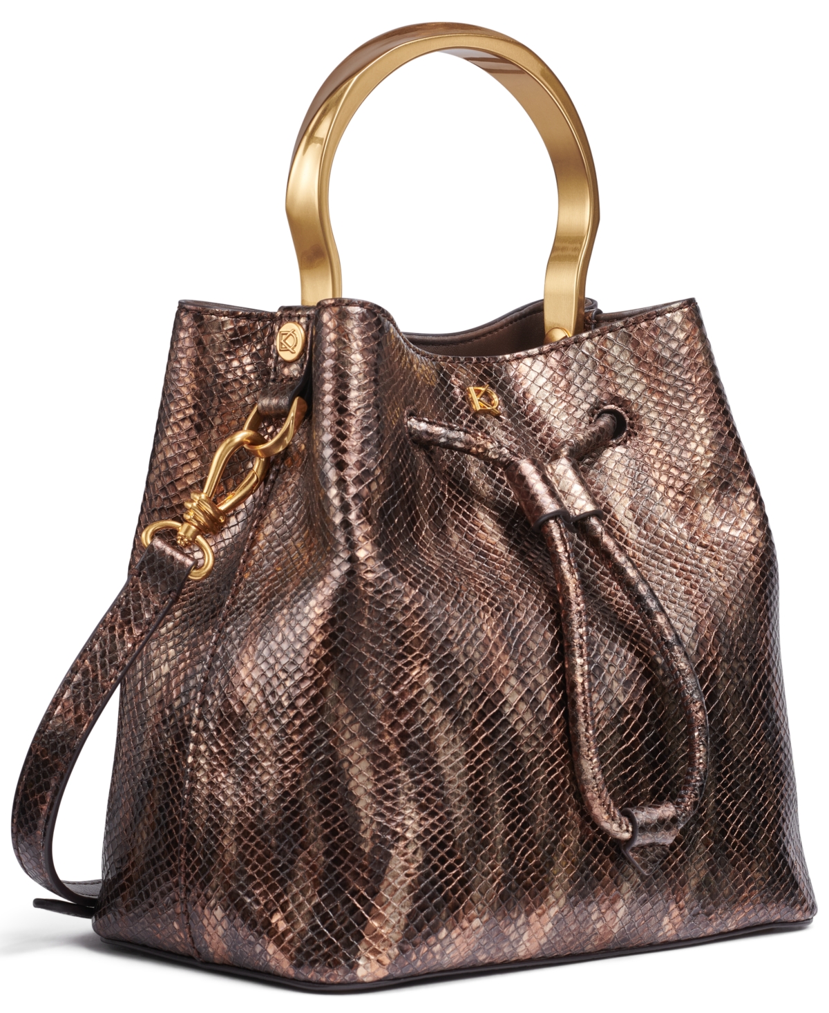 Donna Karan Lawrence Metallic Snake Top Handle Bucket Bag In Snake Gold
