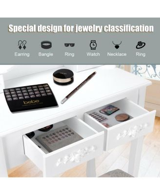 Vanity Table Set with Oval Mirror and 4 Drawers